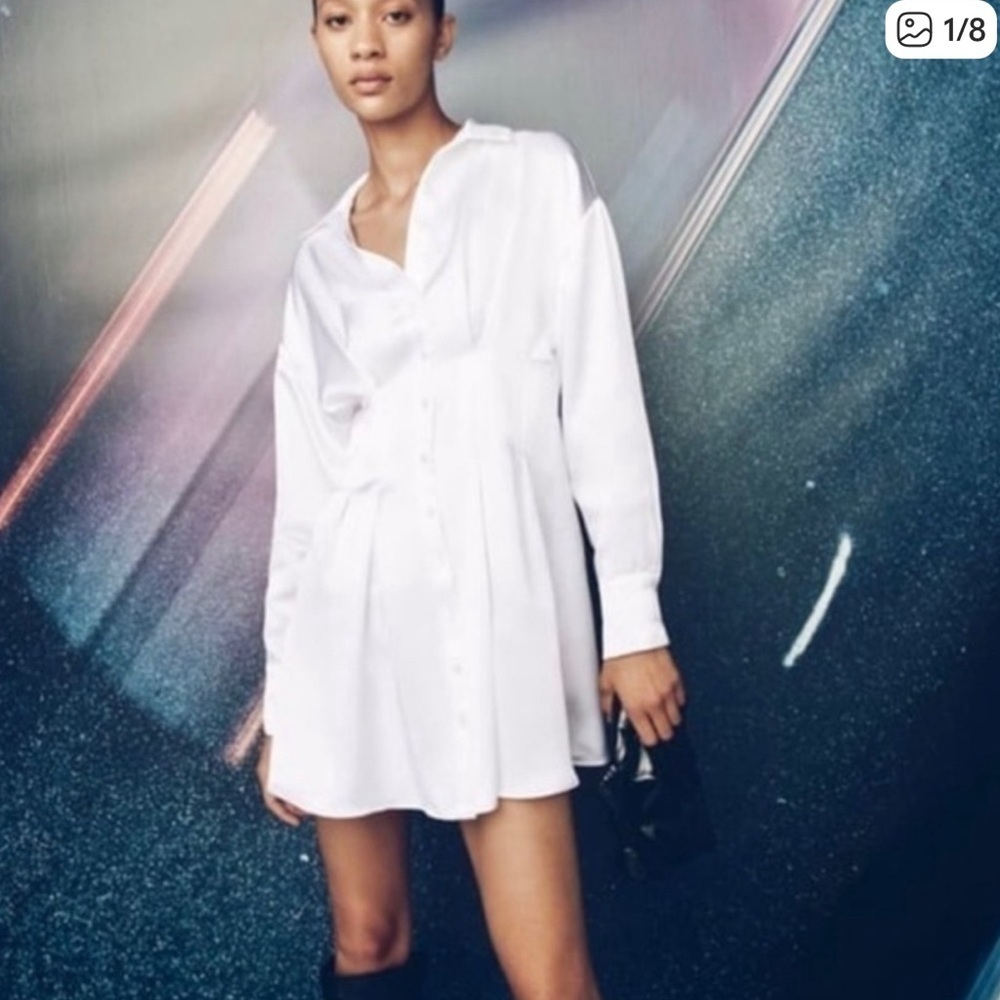 Zara Satin Mini Shirt Dress –